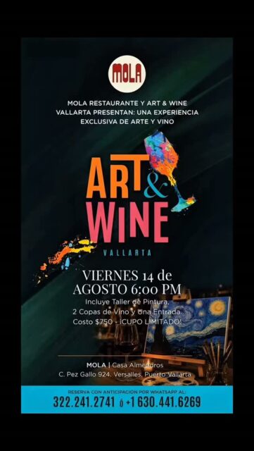 Registraste ya para una experiencia inolvidable este 14 Agosto en Mola 🧑🏻‍🎨🖌️ Cupo limitado aparta tu lienzo #fineart #amantesdelarte #artandwinevallarta #winelovers #historiadelarte