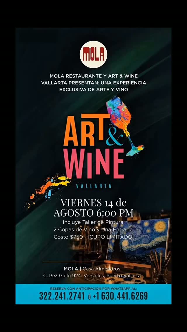 Registraste ya para una experiencia inolvidable este 14 Agosto en Mola 🧑🏻‍🎨🖌️ Cupo limitado aparta tu lienzo #fineart #amantesdelarte #artandwinevallarta #winelovers #historiadelarte